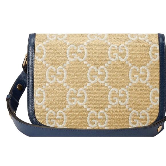 Gucci GG Raffia Calfskin Monogram Horsebit 1955 Mystic White Blue Agata NWT - Picture 8 of 11